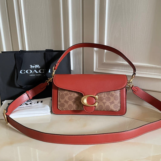 Authentic Co*ch Tabb*y Coated Canvas Signature in Tan Rust