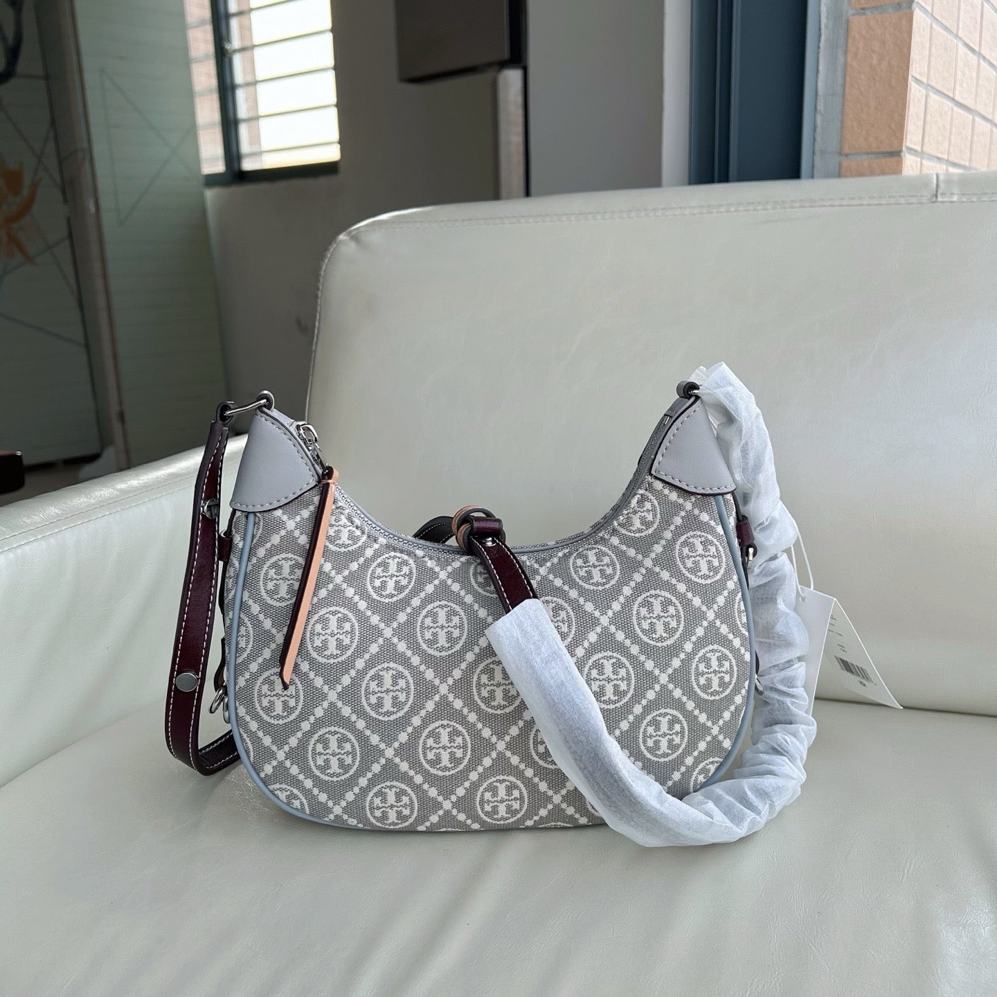 Authentic Tor* Burc* T Monogram Crescent Bag