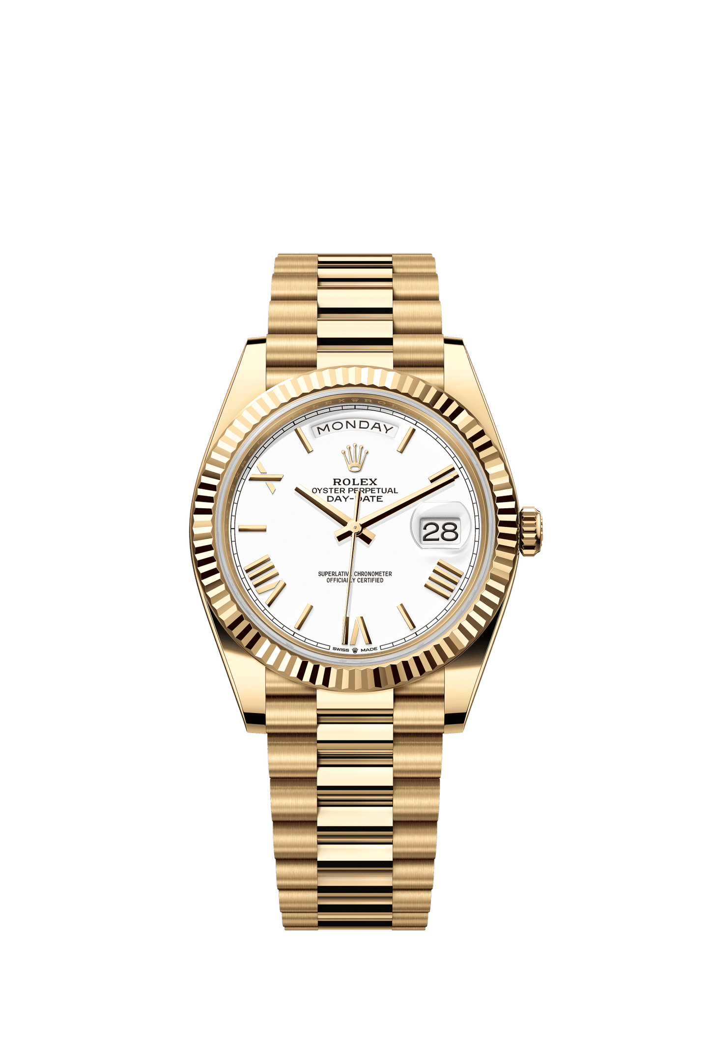 18 CT GOLD DAY DATE WHITE DIAL