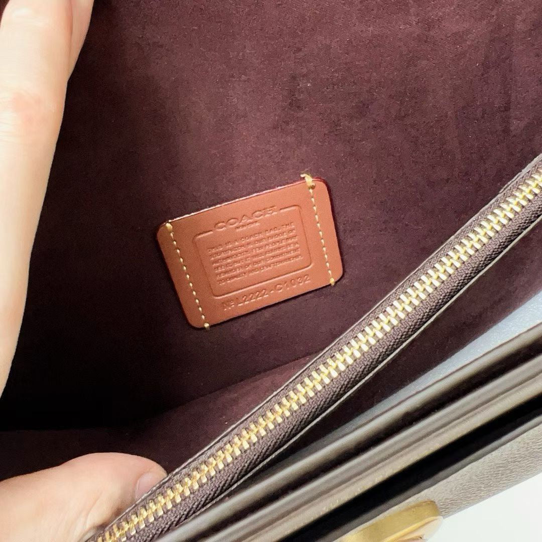 Authentic Coa*h Tabb* Shoulder Bag 26 In Signature Canvas Brass Maple