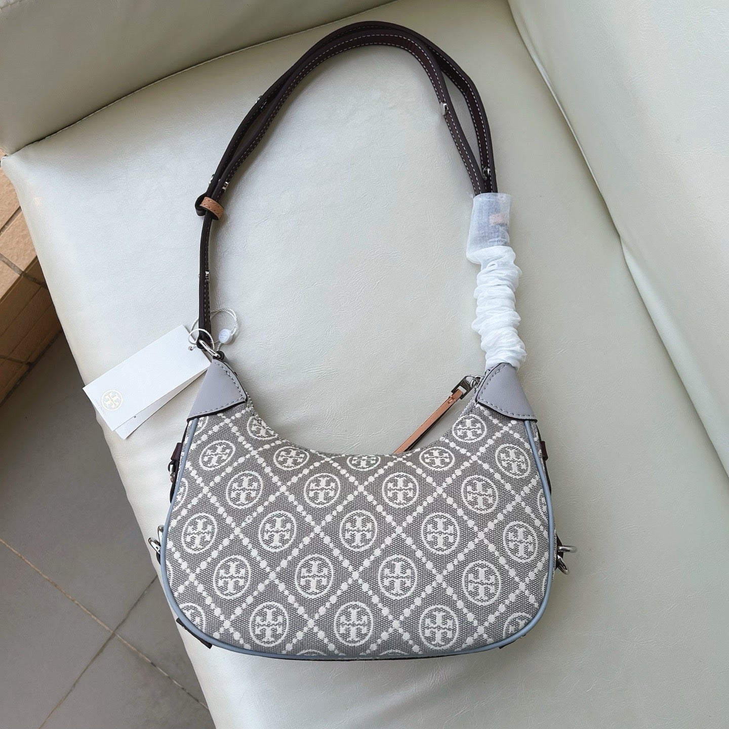 Authentic Tor* Burc* T Monogram Crescent Bag