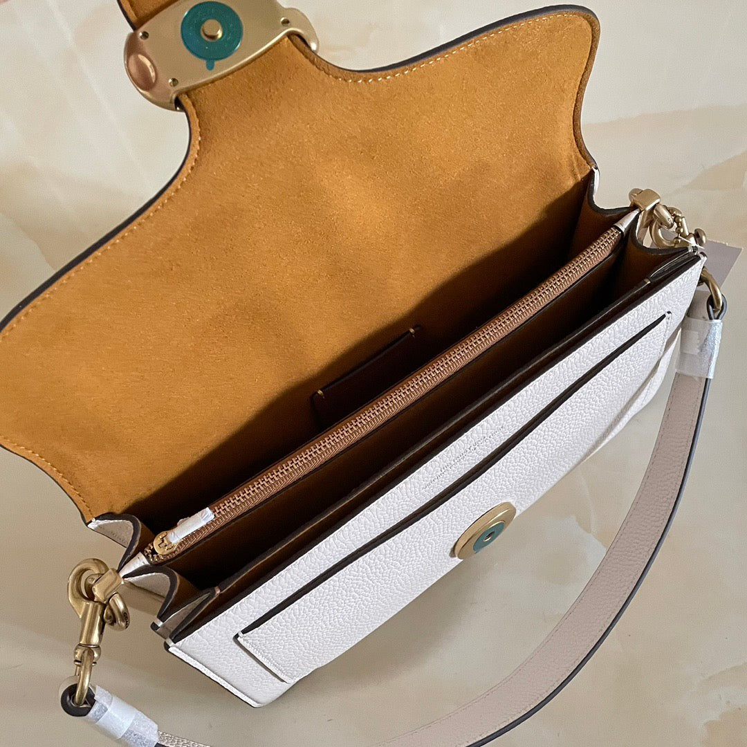 Authentic Coa*h Tabb* Shoulder Bag 26 Brass Chalk